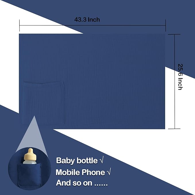 Muslin Nursing Covers for Breastfeeding, Arch Neckline Breast Feeding Covers for Women, Moms Privacy Breathable Summer Nursing Apron, Enlarged XL Size Soft Feeding Cover (Navy Blue)