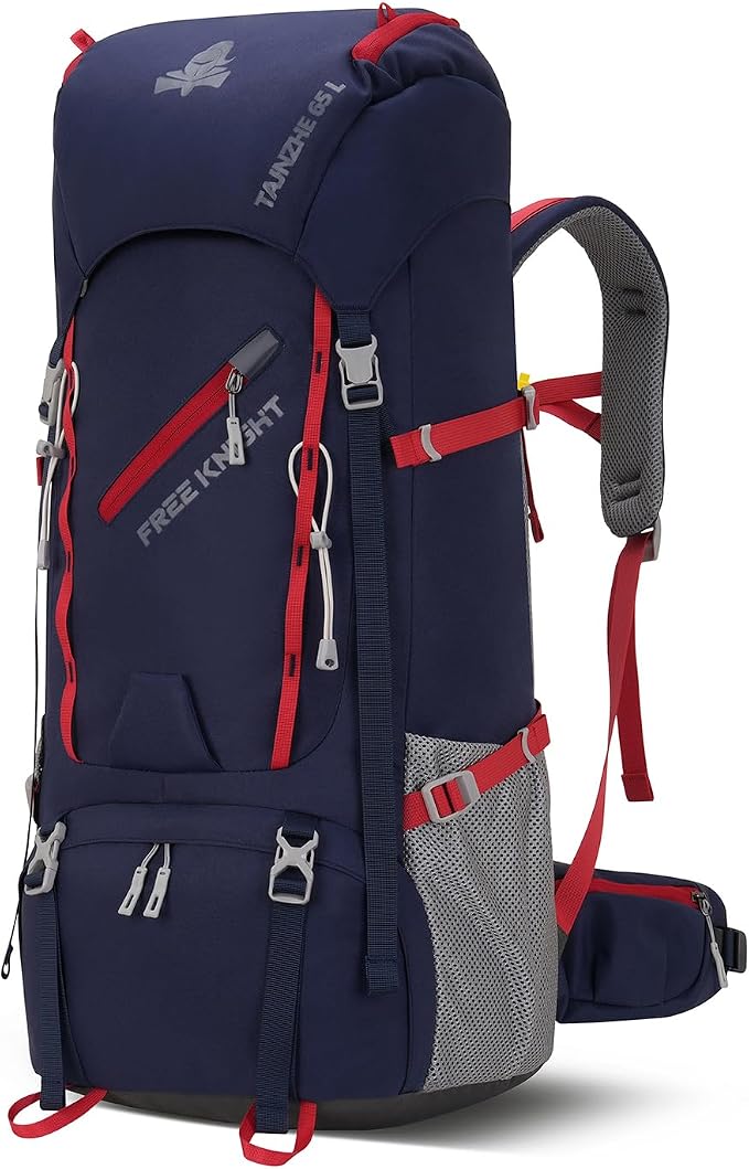 Bseash 65L Waterproof Hiking Camping Backpack with Rain Cover, Outdoor Sport Travel Daypack for Climbing Touring (Navy Blue)