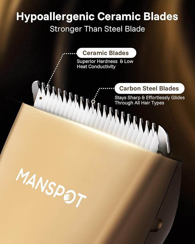 MANSPOT Hair Trimmer for Men, Gifts for Men, Anniversary & Birthday Gifts for Men, Dad, Him, Husband & Boyfriend, Premium Manscape Trimmer with 4 Guards & Replaceable Ceramic Blade
