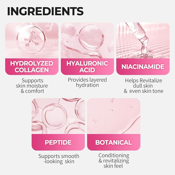 NEXTBEAU Collagen Hydrogel Face Mask with Hydrolyzed Collagen, Hyaluronic Acid, Niacinamide & Peptides for Deep Hydration and Smooth Skin (Pack of 4, 34g Each / 1.19oz)
