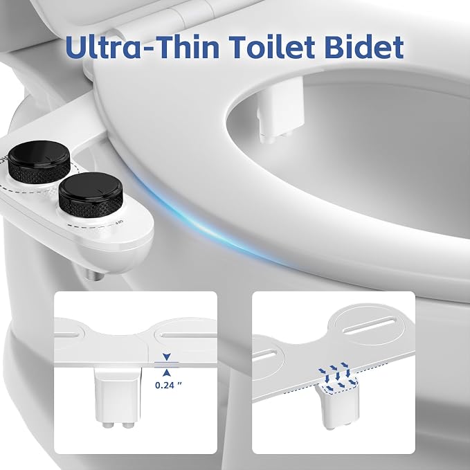 WATERLACE Bidet Attachment for Toilet Seat Water Pressure - Non Electric Bidets Self Cleaning Sprayer - Dual Nozzle Bidet Attachments Toilets Spray - Adjustable Bidets Wash Butt Cleaner for Bathroom