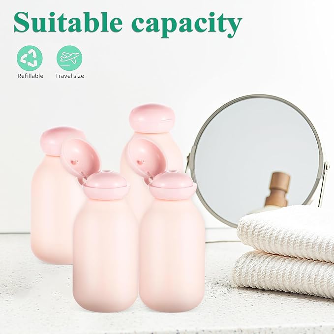 Healeved Travel Bottles 4-Pack 3.93 Inch Refillable Plastic Toiletry Containers for Shampoo Lotion Conditioner Travel Size Squeeze Bottles Portable Leak-Resistant