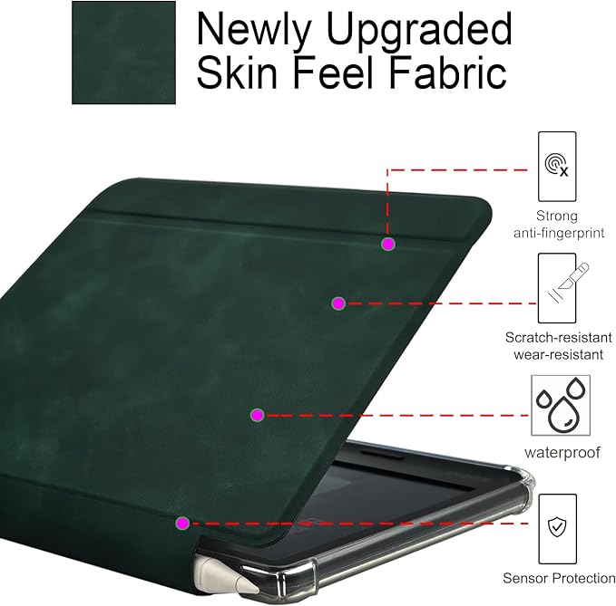 Folio Leather Case for 7" Kobo Libra Colour (2024) eReader - Ultra-Thin Enhanced Auto Sleep/Wake Cover with Transparent TPU Back, Magnetic Closure, Stylus Holder (Green)