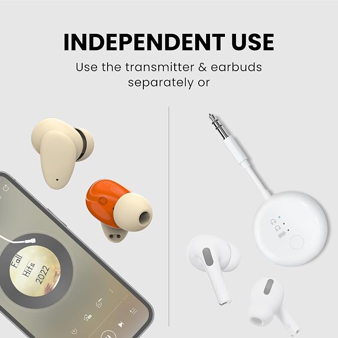 Avantree SoundJet R1 - Airplane Bluetooth 5.3 Adapter& Clan N1 - Active Noise-Canceling Wireless Earbuds for Music, Calls While Commuting with Hybrid ANC, Transparency Mode