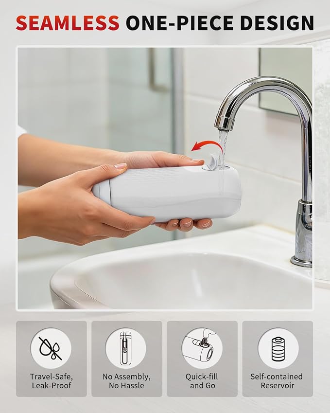 Rainsworth Portable Electric Bidet for Travel, 350ML Large Capacity, Rechargeable 1600mAh with Adjustable Nozzle, Dual Flow Modes, IPX6 Waterproof, Personal Cleaner for Women & Men, Travel, Commute