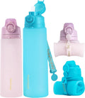 TakeToday Collapsible Water Bottles 20oz and 32oz, Leak Proof, BPA-Free, Foldable Silicone Travel Water Bottle with Straw Strap for Cycling, Hiking, Outdoors