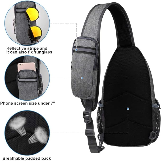 WATERFLY Crossbody Sling Backpack Sling Bag Travel Hiking Chest Bags Daypack (Dark gray)