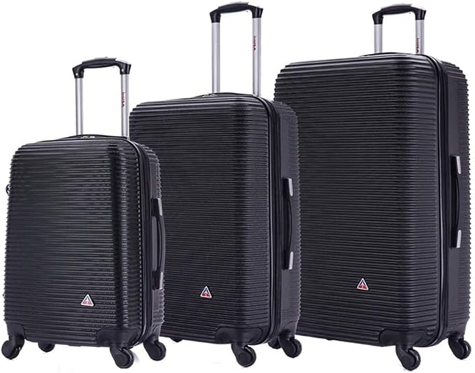 InUSA ROYAL Hardside Luggage Set with Spinner Wheel | Spacious Travel Suitcases with Ergonomic GEL Handle and Studs | (20/24/28) 3 Piece Luggage Set | Black