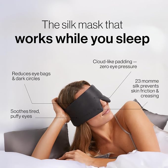 Dore & Rose Deep Sleep Mask for Women and Men - 23 Momme Mulberry Silk Eye Mask for Sleeping and Travel, 100% Blackout, Adjustable Strap, Cooling Soft Black Silk Eyemask Award-Winning Luxury