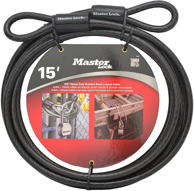Master Lock 72DPF Steel Cable with Looped Ends, 15 ft. Long, Black (Pack of 4)