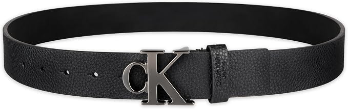 Calvin Klein Men’s CK Monogram Cut Out Buckle Belt – Casual Belt for Jeans & Everyday Wear
