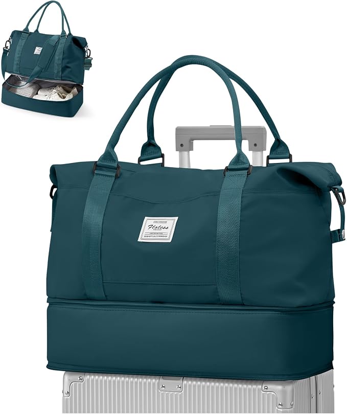 Travel Duffel Bag, 18x14x8 Inches Travel Bag Spirit with Shoes Compartment, Weekender Overnight Bag for Women with Trolley Sleeve, Carry On Bag for Airplanes Sport Tote Gym Bag(Blue)