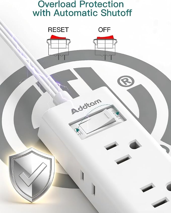 Addtam Flat Plug Power Strip with 6 Outlet Extender, 6 FT Extension Cord Flat Wall Plug with Multiple Outlets, No Surge Protector for Cruise Ship, Travel, Dorm, Home Office, Cruise Essentials, White