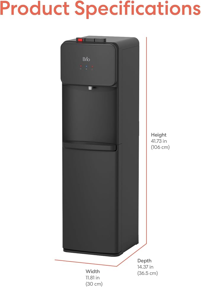 Brio 130 Series Bottom Load Water Cooler Dispenser for 5 Gallon Bottles, Hot, Room & Cold, Great for Home or Office, Child Safety Lock, Empty Bottle Alert, Energy Star 3.0, Black