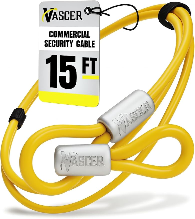 Vascer Commercial Heavy Duty Braided Galvanized Steel Theft Deterrent Security Cable with Looped Ends. (3/8 Inch Thick, 7x19 Construction, 15 Feet)