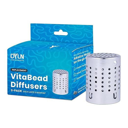 DYLN VitaBead Diffuser | Creates Hydrogen-Rich, pH 9+ Alkaline Antioxidant Water | Replacement for DYLN Bottle | Natural Mineral Ionized Hydrogen Generator for Delicious Tasting Water | 2-Pack