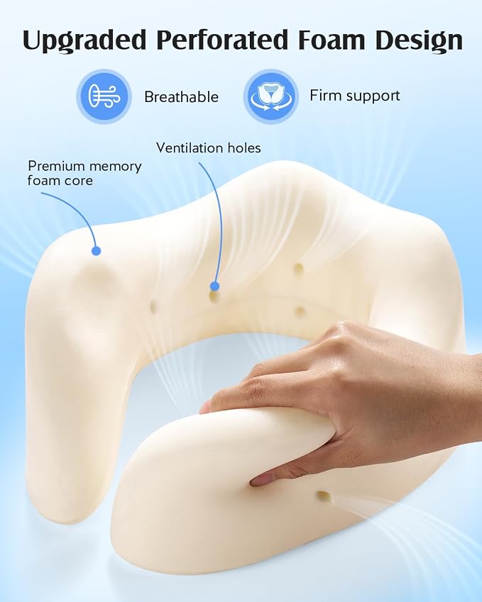 YFONG Travel Pillow for Long Flights, Patented 360° Ergonomic Sleeper Hold Head Support System with Memory Foam Neck Pillow & 3D Sleep Mask, Prevent Head Bobbing for Airplane & Road Trip, Blue