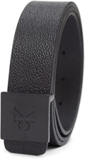Calvin Klein Men's Plaque Buckle Belt - Casual Modern Style With Logo Detail for Jeans and Dress Pants