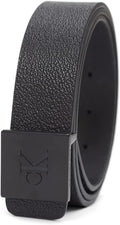 Calvin Klein Men's Plaque Buckle Belt - Casual Modern Style With Logo Detail for Jeans and Dress Pants