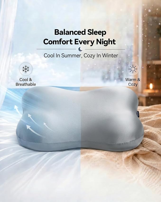 Cervical Pillow for Neck Pain Relief, Ergonomic Contour Memory Foam Pillow for Side Back Stomach Sleepers, Deep Sleep Pillow for Cloud-Soft Shoulder Support with Cooling Pillowcase,Space Grey