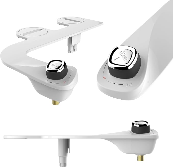 Bio Bidet SlimEdge 2 Pack Bidet Attachment for Toilet, Non Electric, Self Cleaning Dual Nozzles for Front and Rear Cold Water Wash, Adjustable Water Pressure, Ultra Thin Design, White