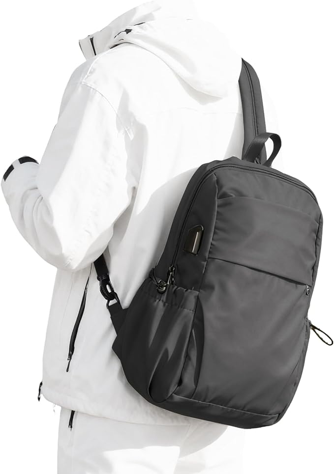 SEAFEW Large Black Convertible Sling Crossbody Backpack Shoulder Bag for Men Women, Waterproof Nylon Chest Bag One Strap Back Pack for Hiking Walking Biking Travel Cycling with USB Charger Port