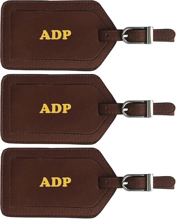 Personalized Monogrammed Leather Luggage Tags - 3 Pack