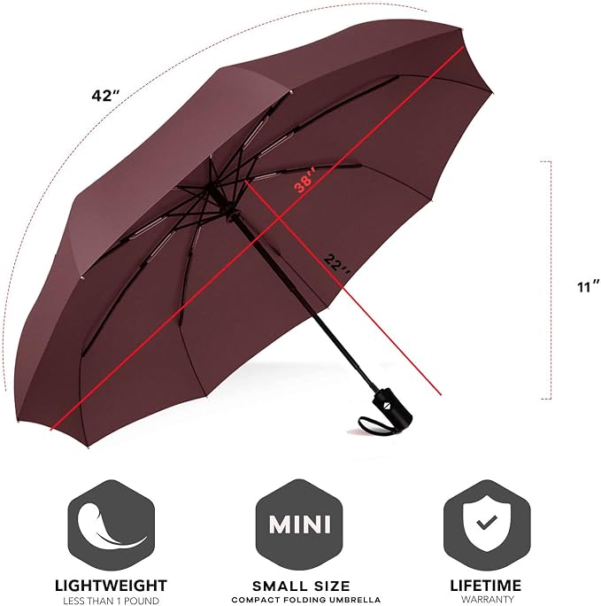 SIEPASA Windproof Travel Compact Umbrella-Automatic Umbrellas for Rain-Compact Folding Umbrella, Travel Umbrella Compact, Small Portable Windproof Umbrellas for Men Women Teenage. (Wine Red)