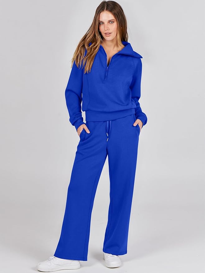 ANRABESS Women’s 2 Piece Outfits Half Zip Sweatshirt & Wide Leg Pants Airport Travel Lounge Matching Sets Sweatsuits Clothing