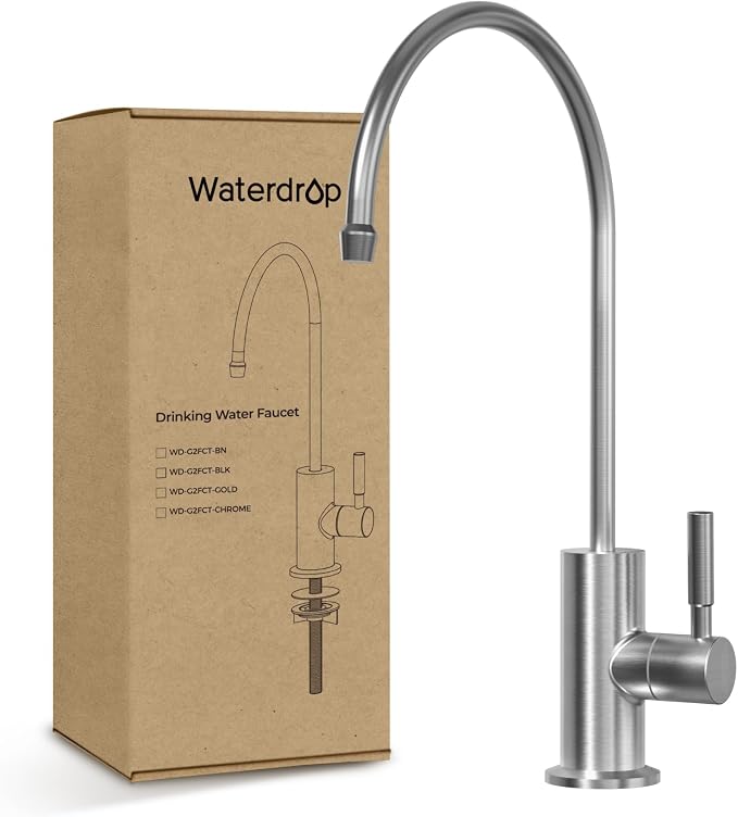 Waterdrop G2FCT-BN Drinking Water Faucet, Reverse Osmosis Faucet, Water Filter Faucet for Kitchen Bar Sink, Single Handle, Easy to Install, Lead-Free, Stainless Steel, Brushed
