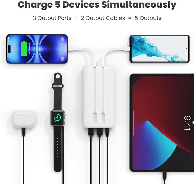 Portable Charger 40,800mAh Power Bank 25W Portable Battery Pack with 2 Built in Cables [2026 Upgraded], PD QC4.0 Fast Charging Portable Phone Charger Compatible with iPhone 17/16,Android Samsung-White