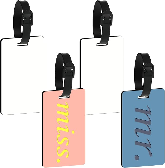 Frienda Sublimation Luggage Tag Blanks White Blank Travel Bag Tags Bulk with Strap Double Sided MDF Suitcase Labels with Slots for Easy Identification