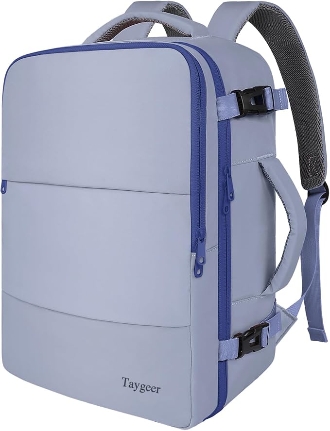 Taygeer Backpack for Women, College Backpack with Laptop Compartment & Shoe Pouch, 40l Travel Laptop Mochila Carry On Luggage, Airline Approved Personal Item Bag for Weekender Gym Hiking, Gray Blue