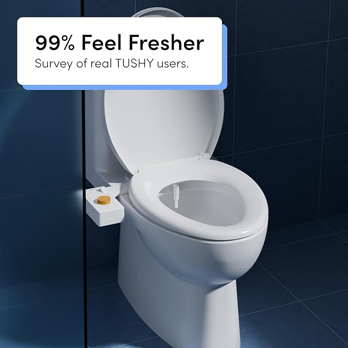 TUSHY Classic 3.0 Bidet Toilet Seat Attachment - a Non-Electric Self Cleaning Water Sprayer with Adjustable Water Pressure Nozzle, Angle Control & Easy Home Installation (Bamboo Knob)
