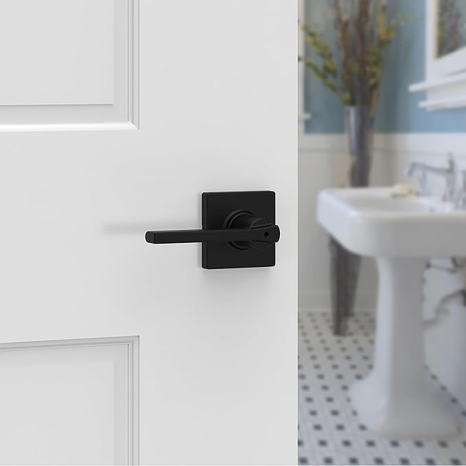 Kwikset Casey Hallway Passage and Bed/Bath Privacy Door Handle 4 Pack, 2 Passage Levers and 2 Privacy Levers, Matte Black Reversible Interior Handles, with Microban
