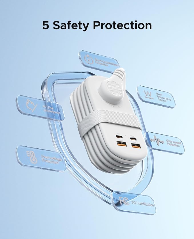 ORICO Travel Power Strip, 65W GaN Charging Station with 3 Outlets & 4 USB Ports (2 USB C), 4FT Flat Plug Extension Cord with Wraparound Design, Compact USB C Charger for Cruise Home Office Dorm Laptop