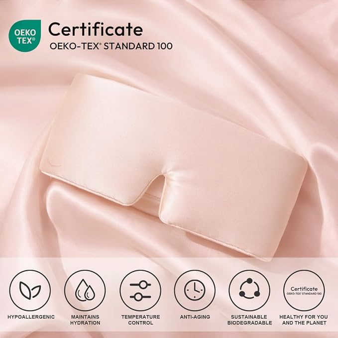 100% Pure Mulberry Silk Sleep Mask – Luxury Ultra Soft Light Blocking Eye Mask with Face-Hugging Fit & Adjustable Strap for Deep Sleep, Travel & Relaxation (Pink)