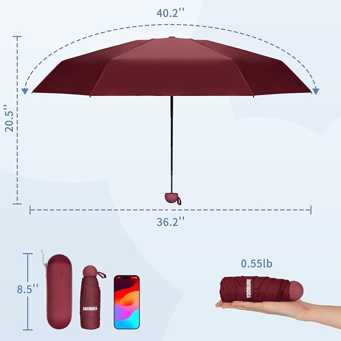 Yoobure Travel Umbrella Portable Compact Umbrellas, Pocket Mini for Purse, Umbrellas for UV Sun & Rain Small for Backpack, Umbrella with Case Folding for Kids Women