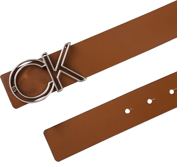 Calvin Klein Men’s CK Monogram Cut Out Buckle Belt – Casual Belt for Jeans & Everyday Wear