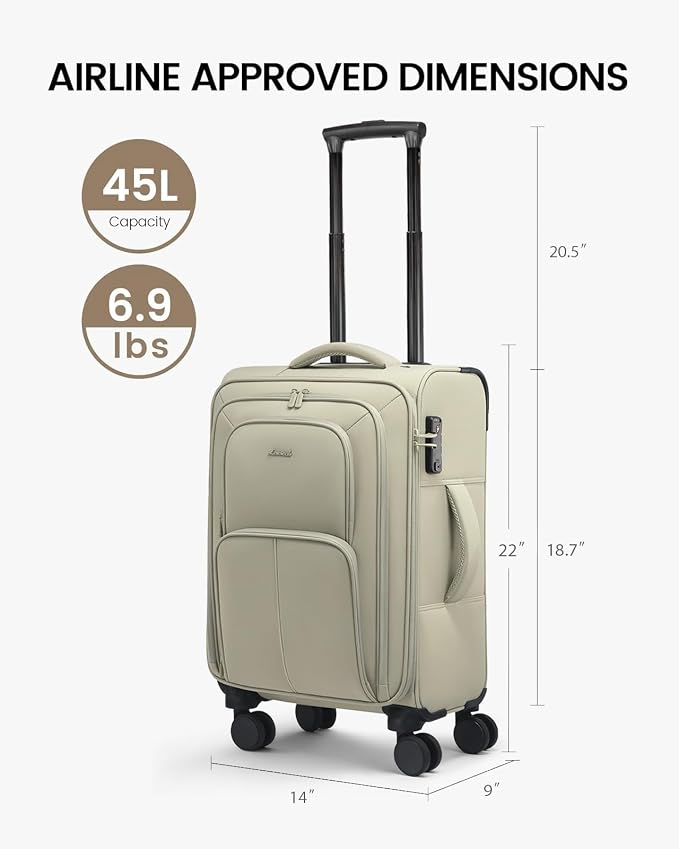LOVEVOOK Carry On Luggage 22x14x9 Airline Approved, 22 Inch Softside Suitcases with Spinner Wheels, Lightweight Carry-on Suitcase with TSA Lock for Women Men, Large Luggage for Travel Business Trip