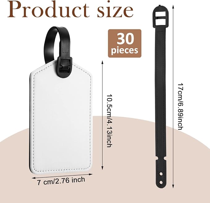 Hillban Sublimation Luggage Tags White Heat Transfer PU Leather Name Tag Blank Suitcase Label Travel Business ID Card Holder for DIY Travel Suitcase Sports Bag Label Gift Craft Rectangle(30 Pcs)