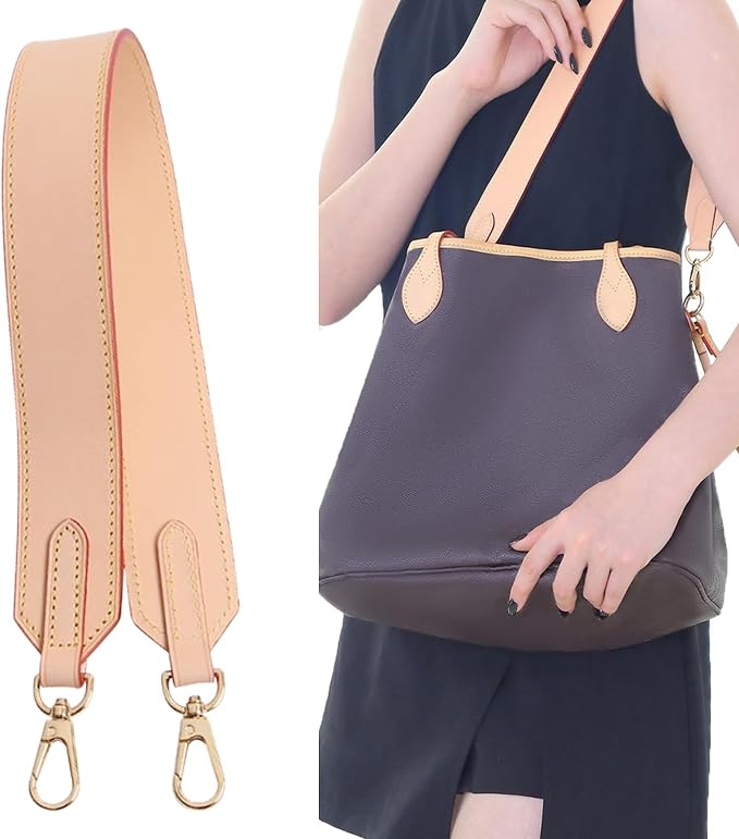 jiesinlov Vachetta Leather Wide Straps Replacement Bag Shoulder Strap for Neverful Speedy Graceful Tote Handbag(W1.5in,L25.6in-Apricot)