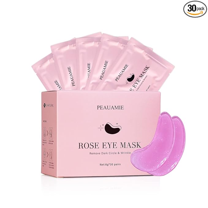 PEAUAMIE Under Eye Patchs Rose Eye Mask for Dark Circles and Puffiness Wrinkle Eye Bags 30 Pairs