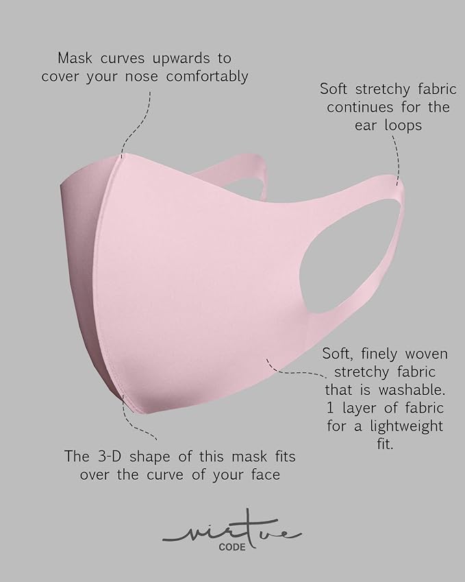 Virtue Code Second Skin Cloth Face Mask Pack. 4 Buttery Soft Masks Washable Fabric