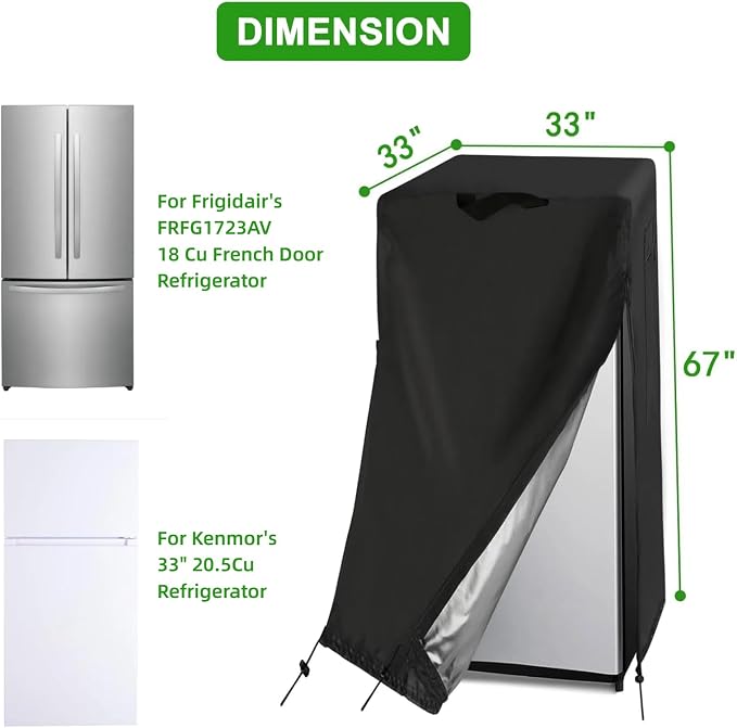 Refrigerator Cover, Waterproof&Dustproof Cover for Protecting Upright Freezers/Beverage Refrigerator-Suitable for Large Cold Rooms(33"W x 33"D x 67"H)