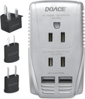 220V to 110V Converter, DOACE 2000W Travel Voltage Converter for Hair Dryer Straightener Curling Iron, 10A Power Adapter with 2 USB and EU/UK/AU/US Plugs for Charging Laptop Tablet Camera Cell Phone