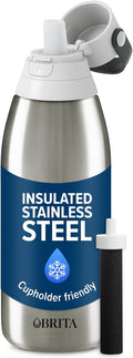 Brita Stainless Steel Premium Filtering Water Bottle, BPA-Free, Reusable, Insulated, Replaces 300 Plastic Water Bottles, Filter Lasts 2 Months or 40 Gallons, Includes 1 Filter, Stainless - 32 oz