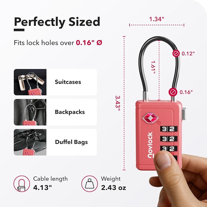 Luggage Locks TSA Approved with Inspection Indicator and Resettable 4-Digit, Easy-to-Read Combination, TSA Locks for Luggage, Suitcases, Backpacks & Travel Bags, Pink, 2-Pack