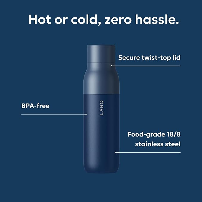 LARQ Twist Top — Reusable Insulated Stainless Steel Water Bottle, Metal Water Bottle for Men, Women, Kids, 100% Leakproof, BPA Free, No Straw — Travel, Gym, Office, School — 25 oz, Monaco Blue