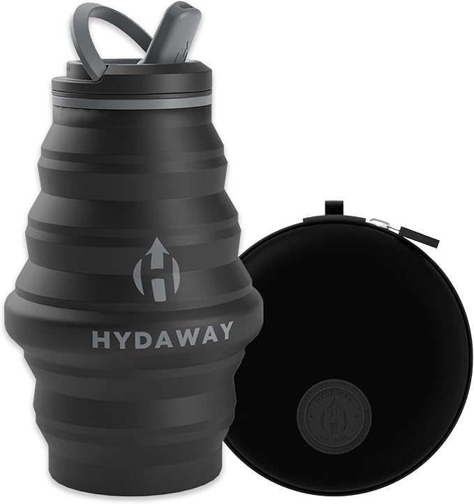 HYDAWAY Hydration Travel Pack - 17oz Collapsible Water Bottle with Flip-Top Lid and Protective Travel Case - BPA-Free, Leak-Resistant, and TSA-Friendly for Commuting, Hiking, and Traveling